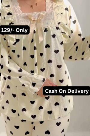 🖤👗 Heart Print Night Suit for Ladies! 😍🔥