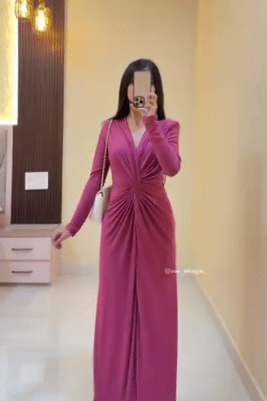 Pink Twist-Knot Maxi Dress | Full Sleeve Elegant Solid Dress 💕