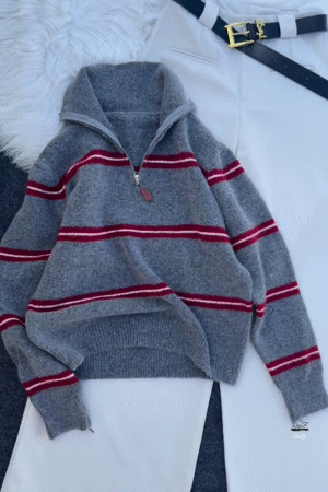 ❤️‍🔥 Raya Stripe: Zip-Up Sweater & High-Waist Trouser Set