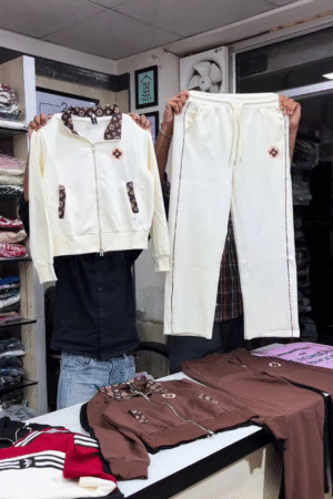 🖤⚪ Elegance in Contrast: The White & Black Embroidered Tracksuit Ensemble ⚪🖤