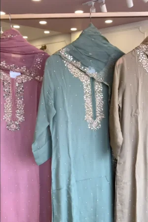 Stylish Pink, Green, and Gray Kurtis with Unique Neck Designs