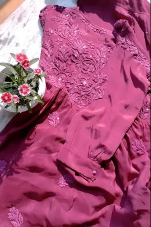 Candy Skin Kurti with Floral Designs – Effortlessly Feminine