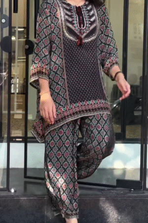 Elegant Teal Floral Korean Co-Ord Set with Comfortable Bottom Wear