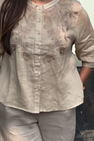 Beige Linen Kurti Pant Set for Women – Comfortable Office & Daily Wear