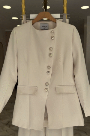 Ivory Button-Detail Blazer Pant Suit for Women – Premium Formal & Office Wear