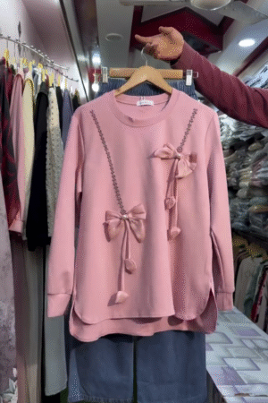 Women Blush Pink Bow Embellished Casual Top | Elegant Daily Wear