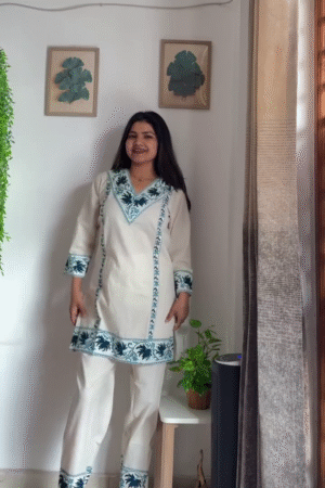 Ivory Palm Embroidered Kurta Set
