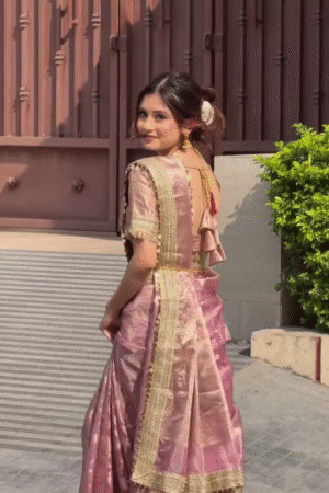 Blush Pink Silk Saree with Heritage Gold Border