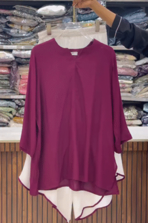 Elegant Wine Flowy Top with Contrast White Layer – Comfortable Casual Wear