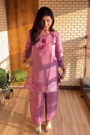 Blush Mauve Embroidered Kurta Set
