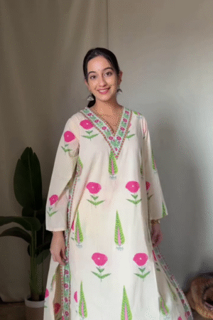 Blush Bloom Cotton A-Line Kurta
