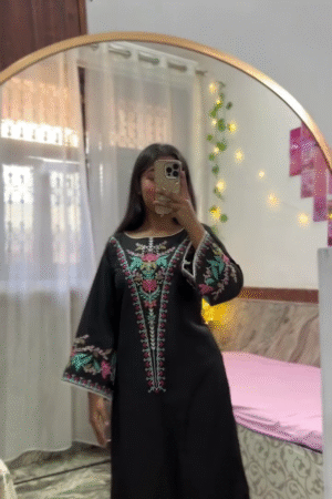 Midnight Elegance Embroidered Kaftan Kurta