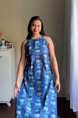 Midnight Blue Floral A-Line Maxi Dress
