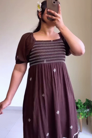 Cocoa Charm Smocked Midi Dress