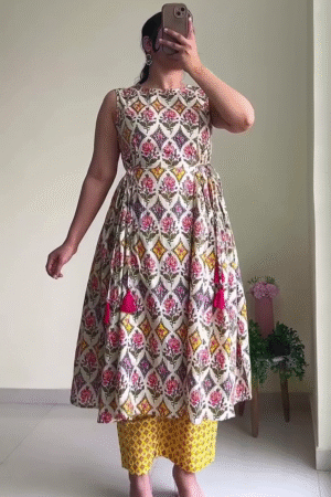 Ivory Bloom Printed Layered Dress Set