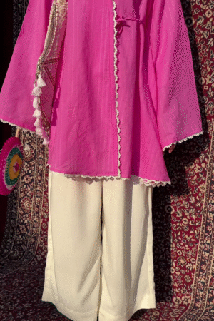 Pink Embroidered Bell Sleeve Kurti