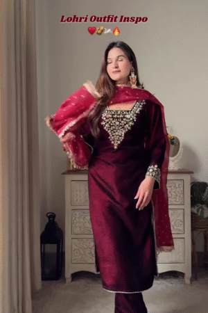 Maroon Festive Embroidered Suit Set