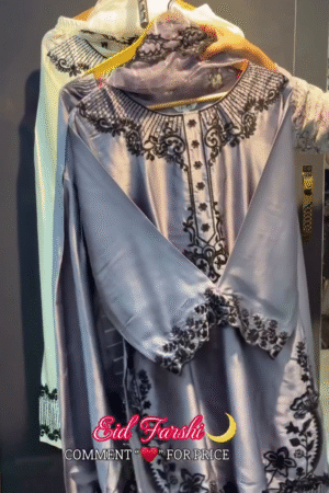 Elegant Grey Embroidered Eid Farshi Suit
