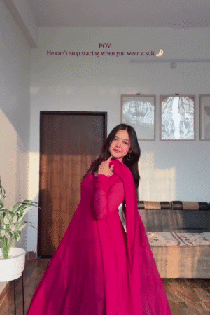 Pink Anarkali Style Suit Set